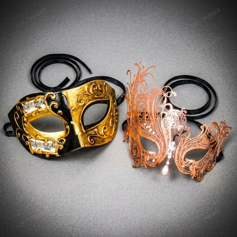 Venetian Music Filigree Masquerade Halloween Party Mask Gold Rose Gold